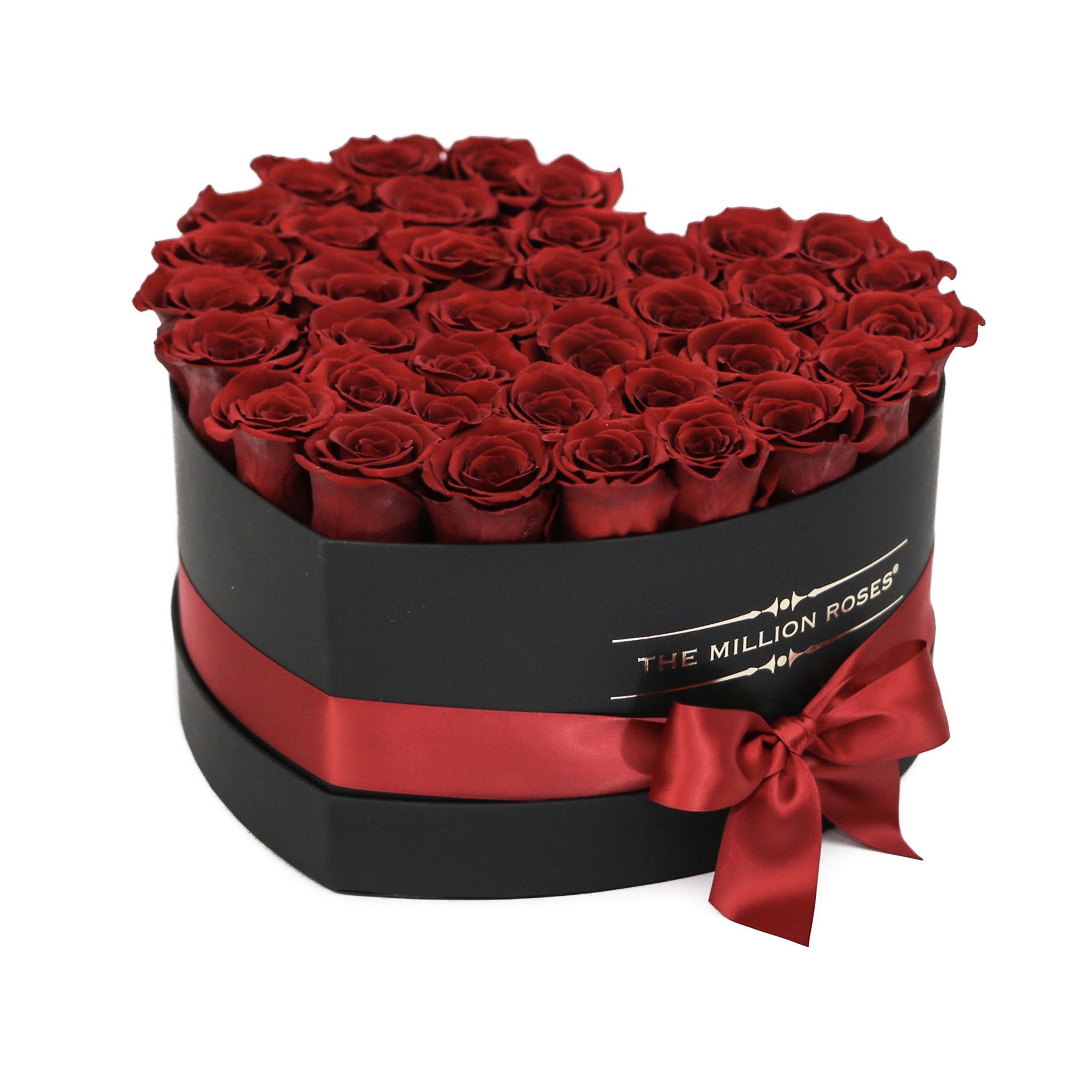Inimă - trandafiri naturali rosii - Cutie neagră