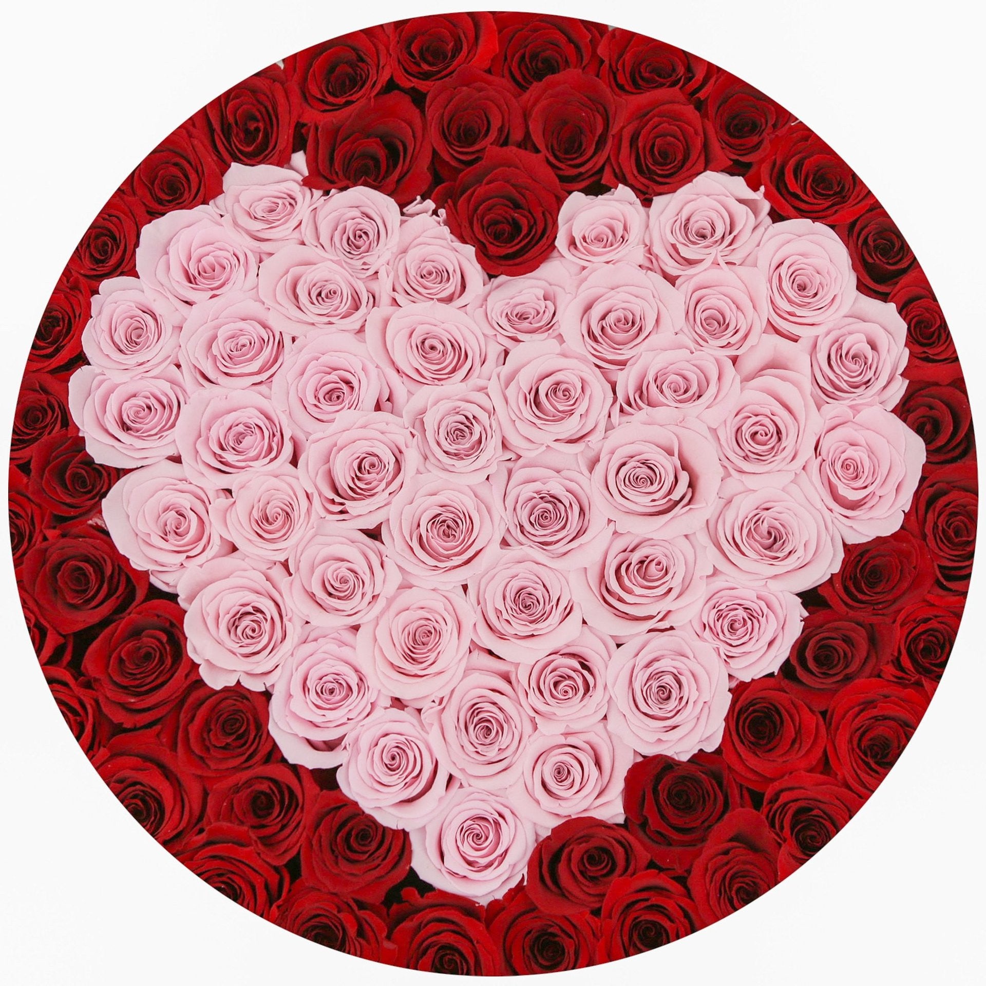 Cutie gigantă cu trandafiri naturali roșii și inimă roz - ”Luxury edition”