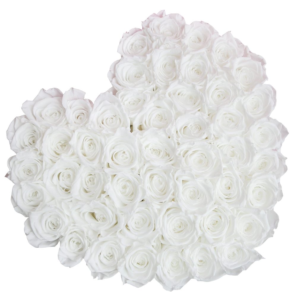 Forever white- Trandafiri criogenati albi in cutie inima
