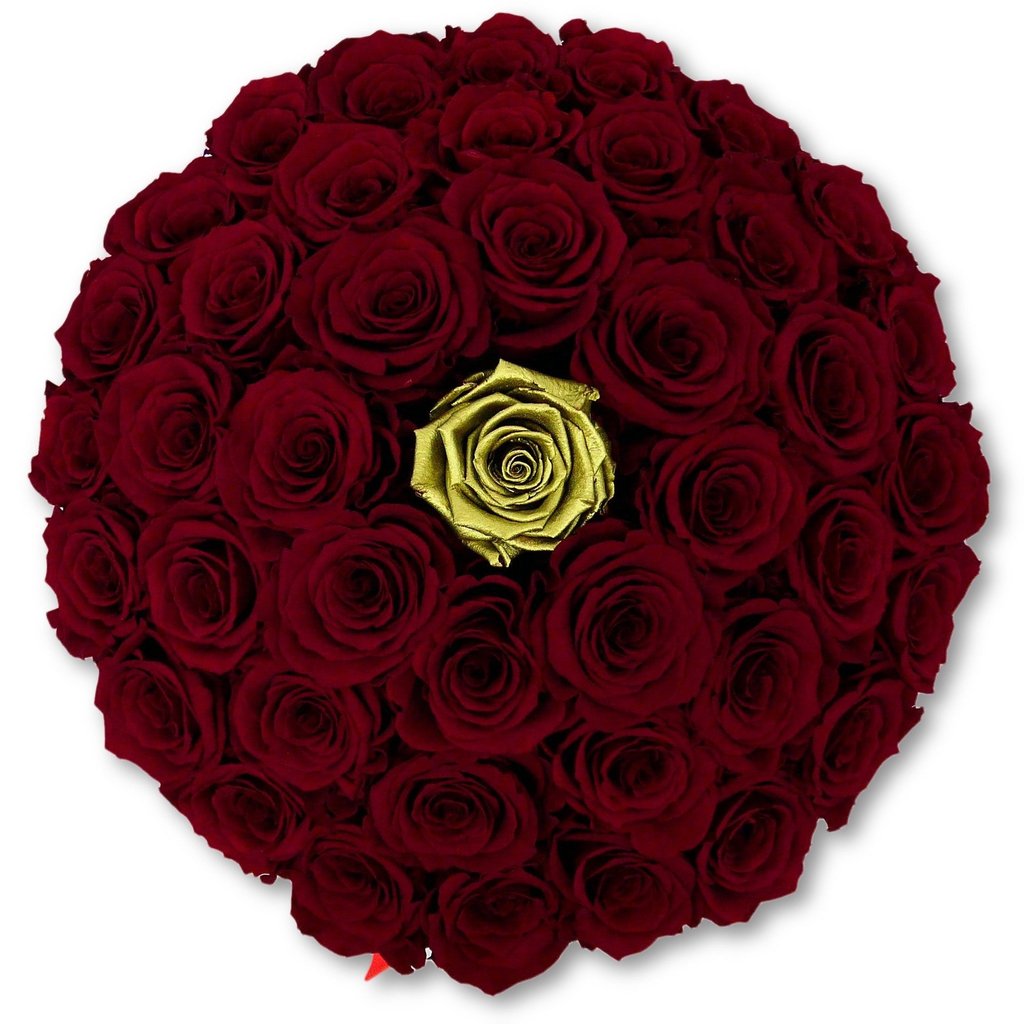Cutie medie neagră cu trandafiri naturali roșii