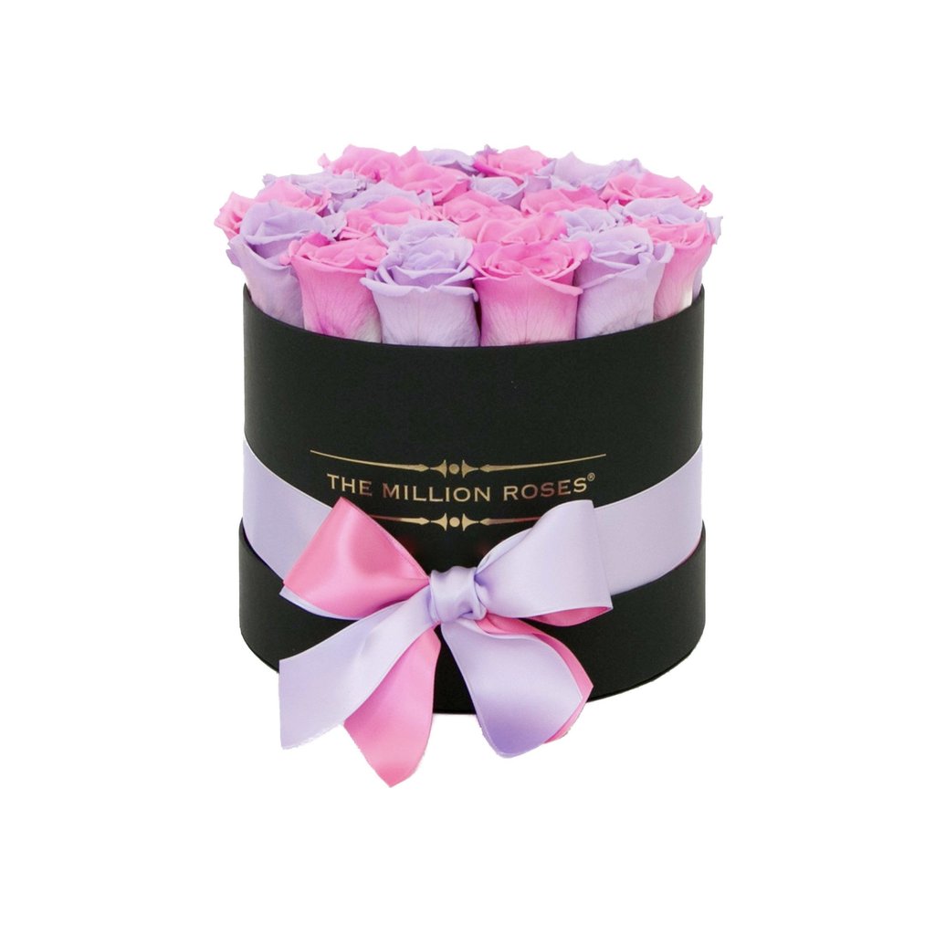 Trandafiri criogenati roz&mov in cutie mică