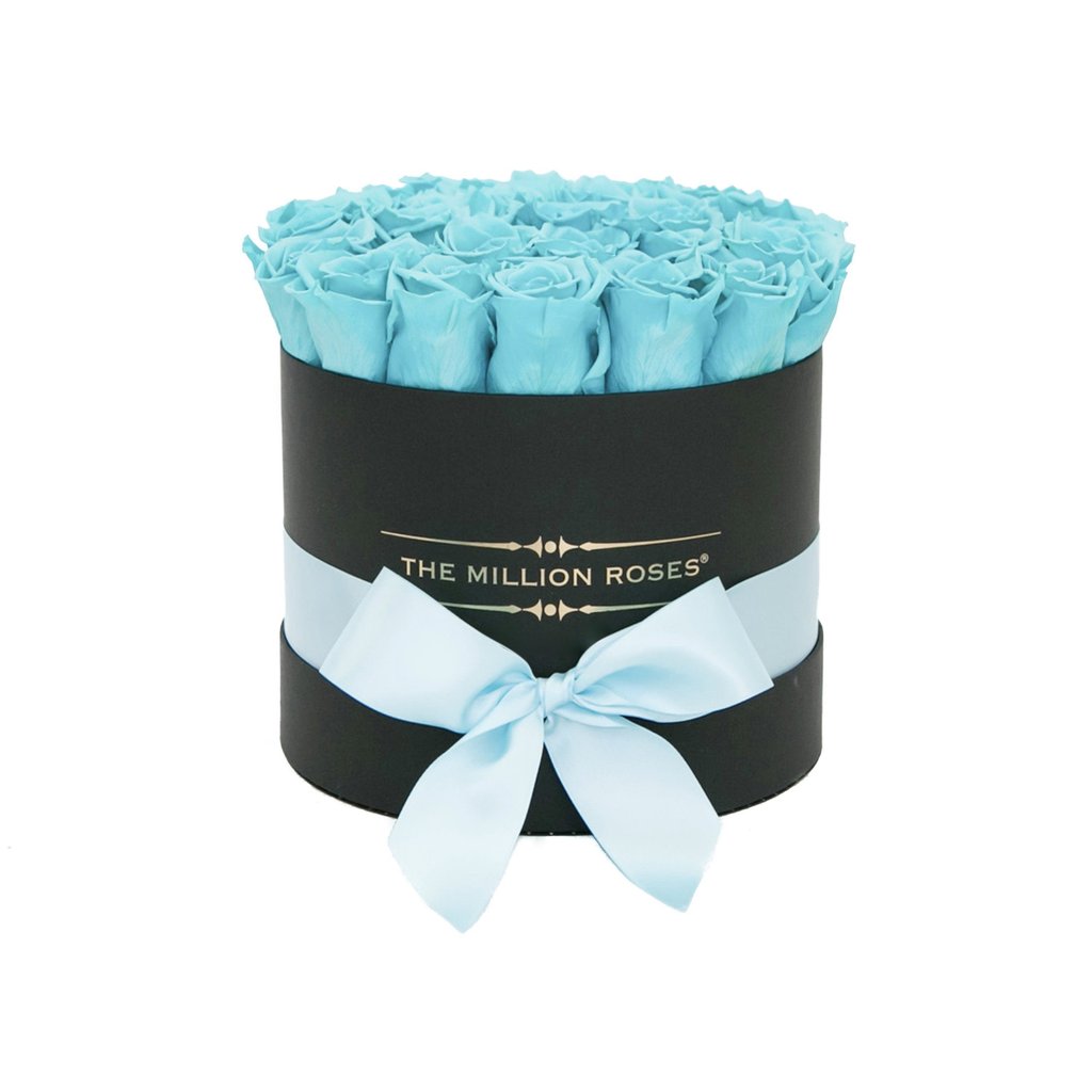 Aranjament de trandafiri criogenati albaștri "Tiffany" in cutie mică