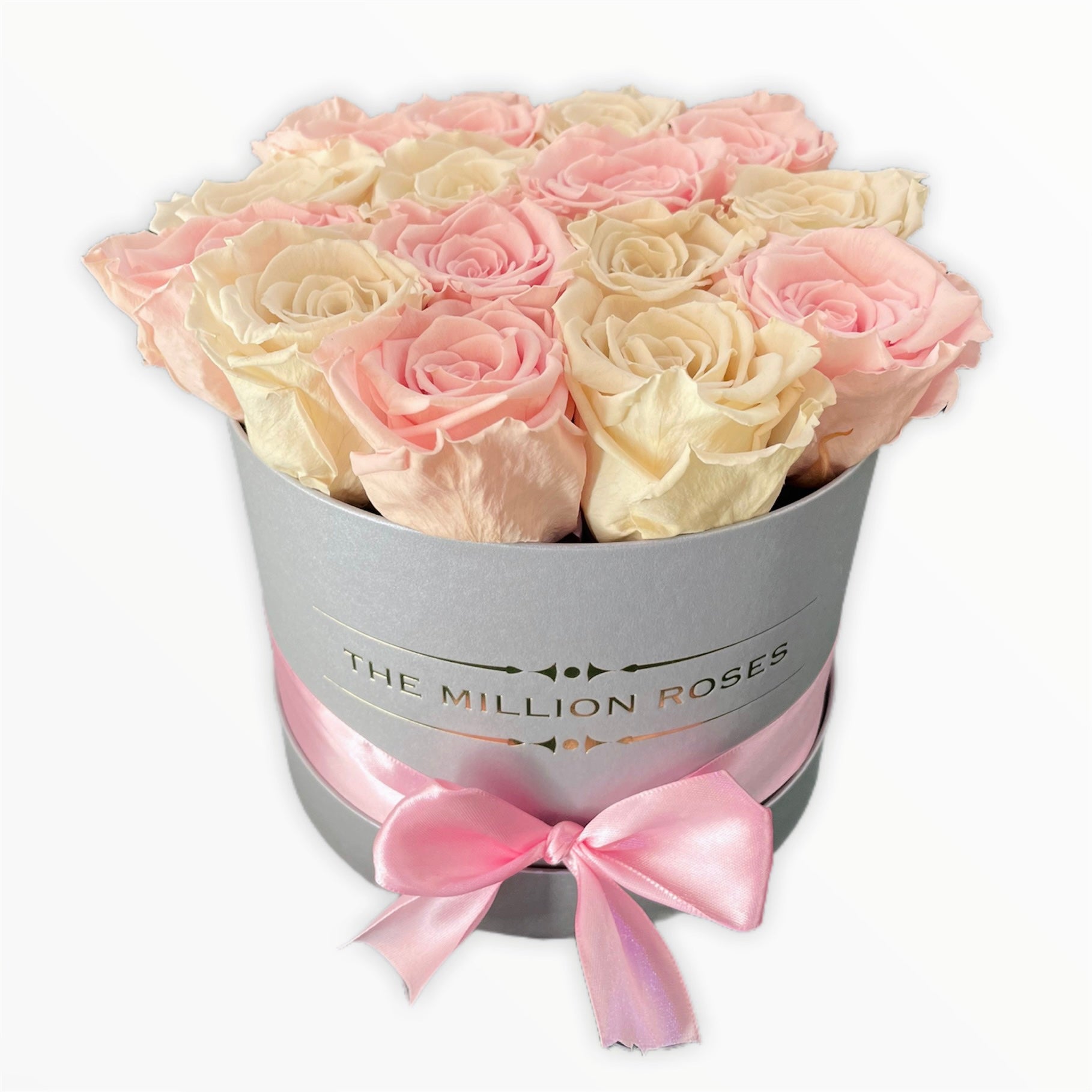 Trandafiri criogenati roz și albi in cutie mică
