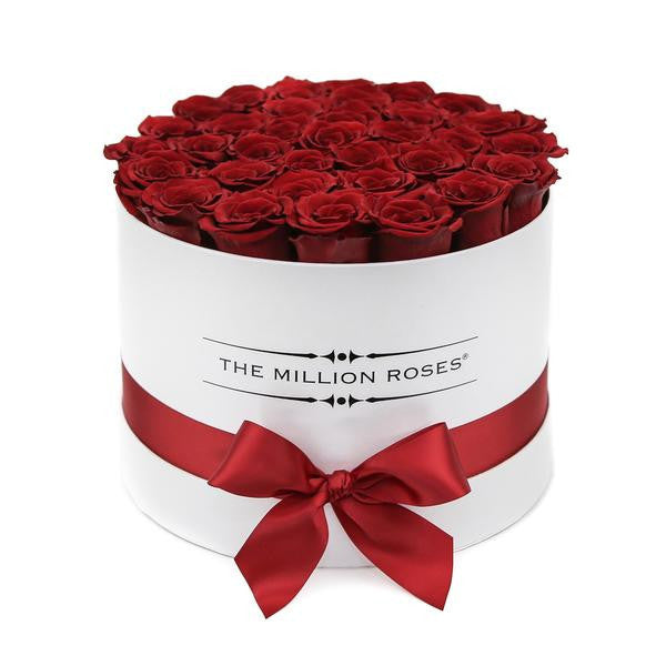 Trandafiri naturali roșii - Cutie medie albă