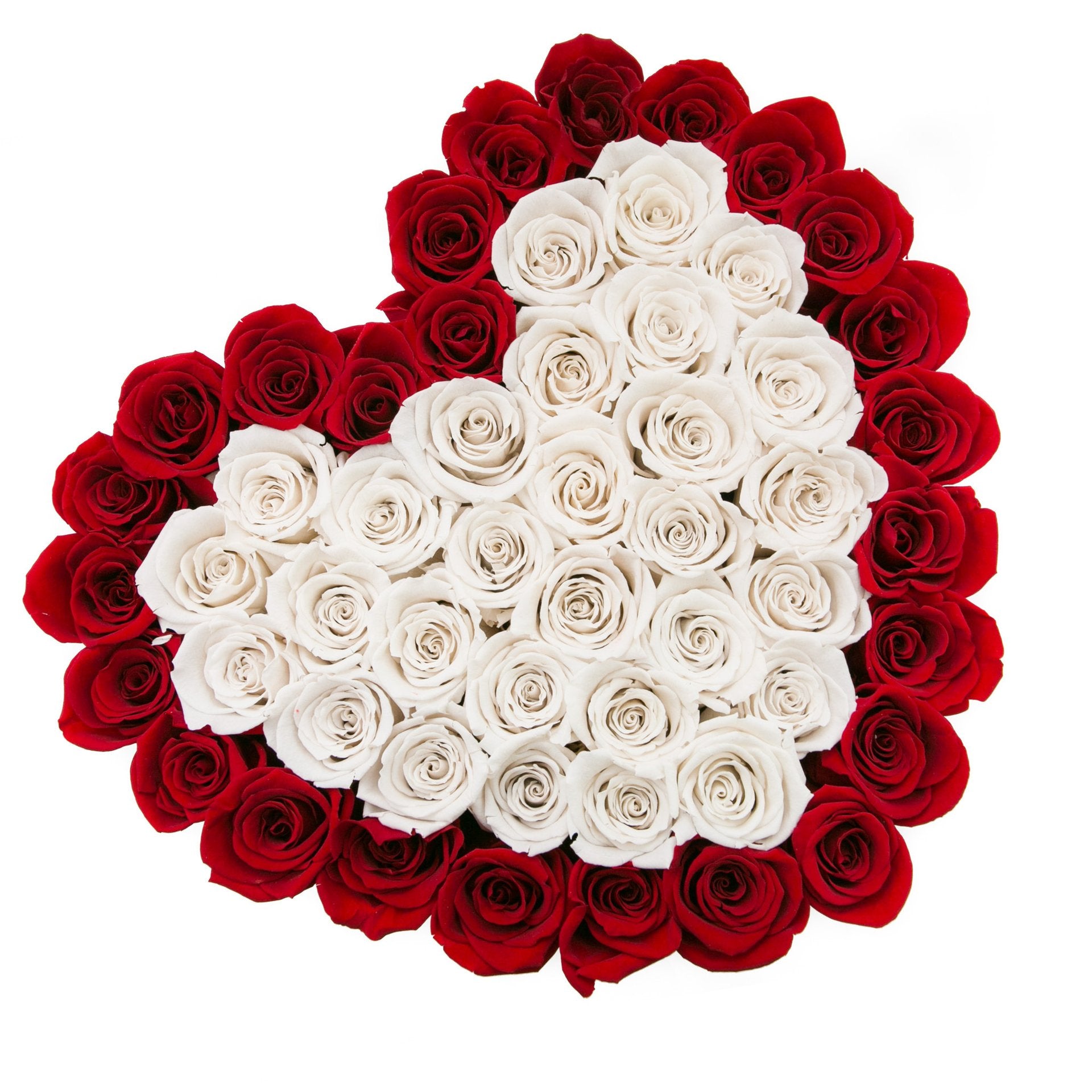 Inimă din trandafiri naturali roșii și albi