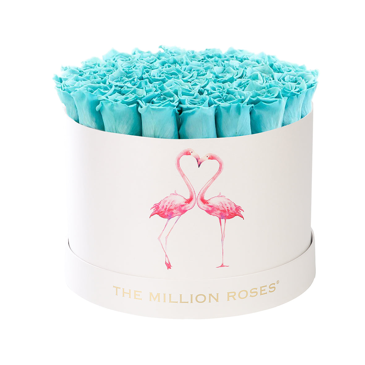 Aranjament de trandafiri criogenați Tiffany in cutie medie "Flamingo"