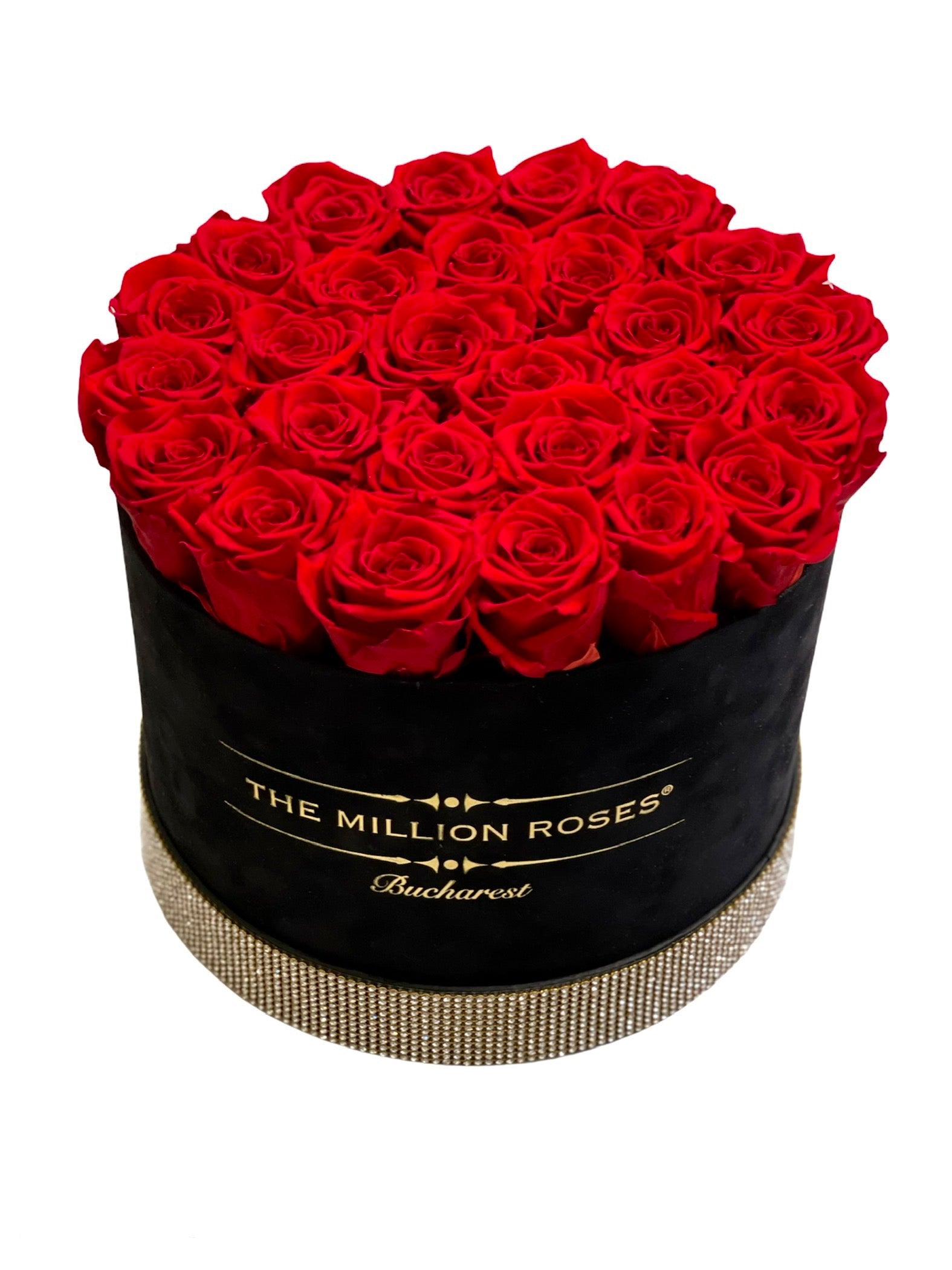 Aranjament de trandafiri criogenați rosii-The Diamond edition-cutie medie