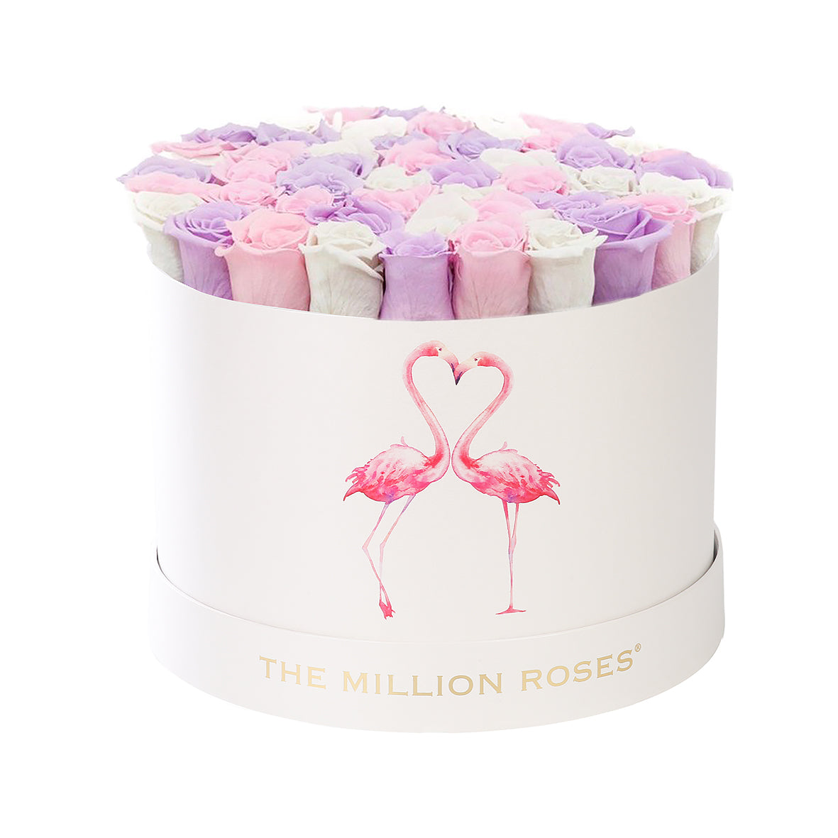 Aranjament de trandafiri criogenați  "Princess" in cutie medie "Flamingo"